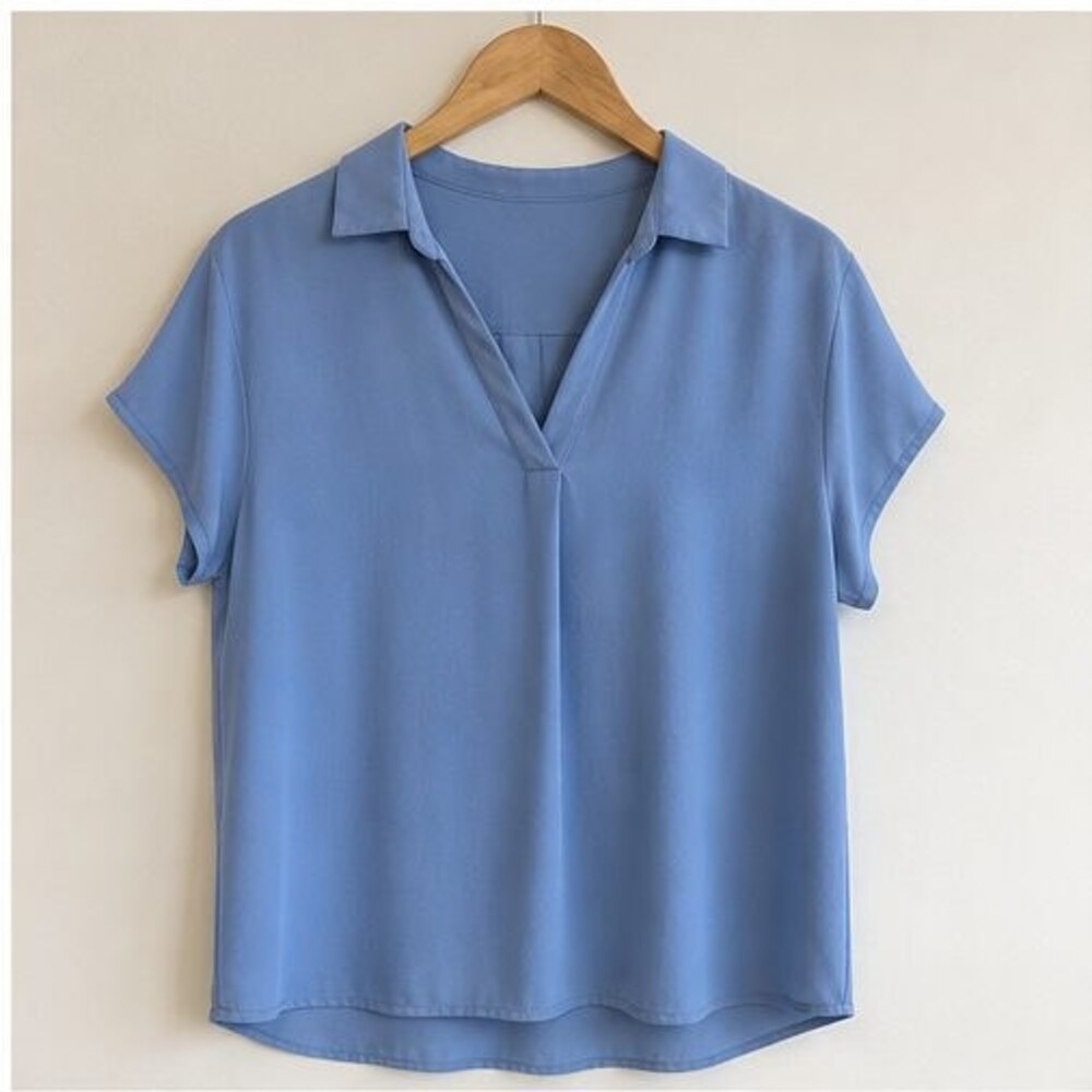 Blue V Neck Top